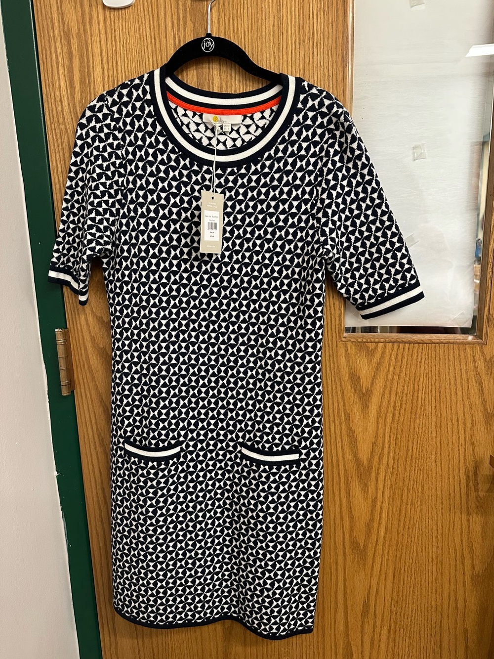 Boden Navy and White Geometric Knit Tee Dress